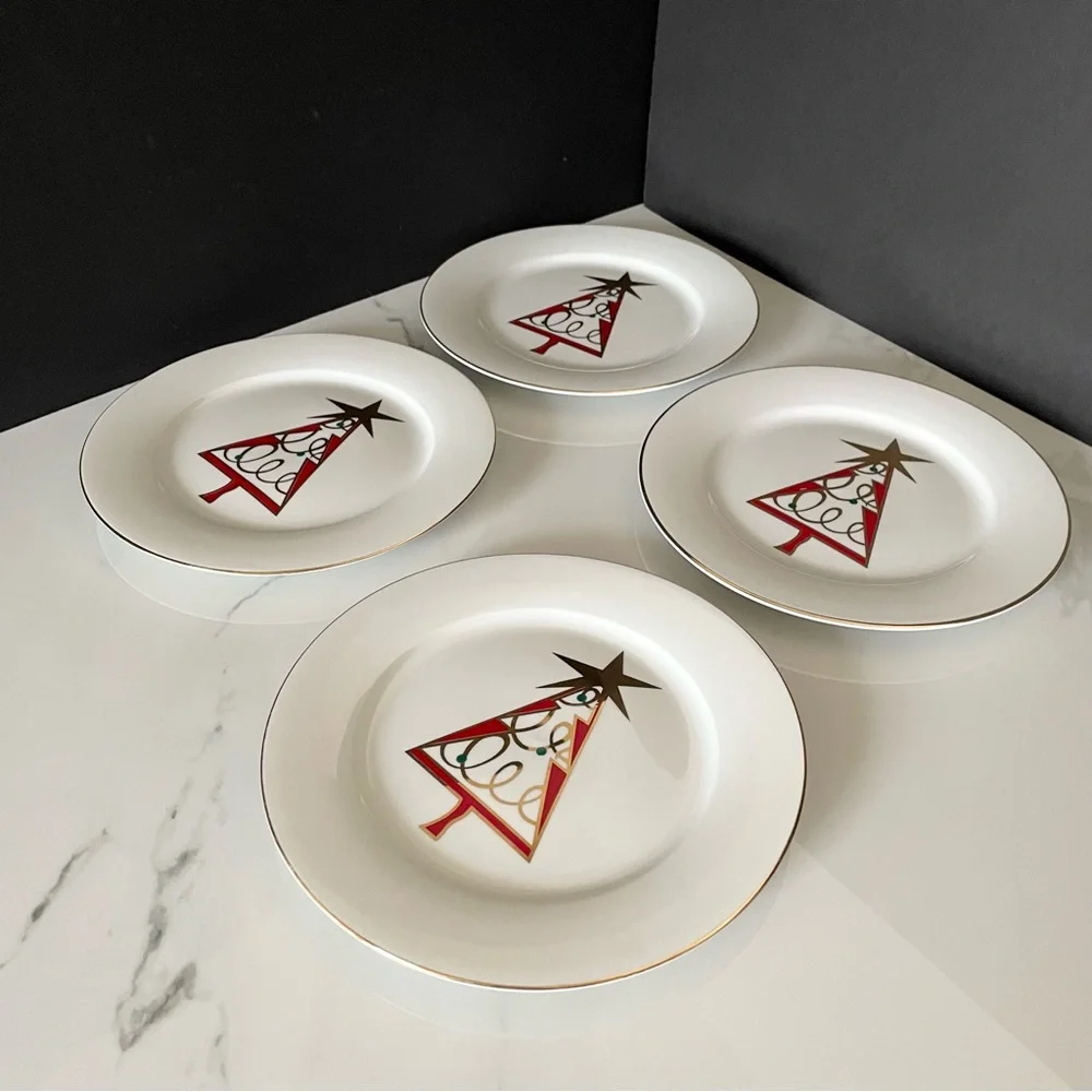 SET of 4 Red Christmas Tree Salad or Dessert Plates by Pier 1